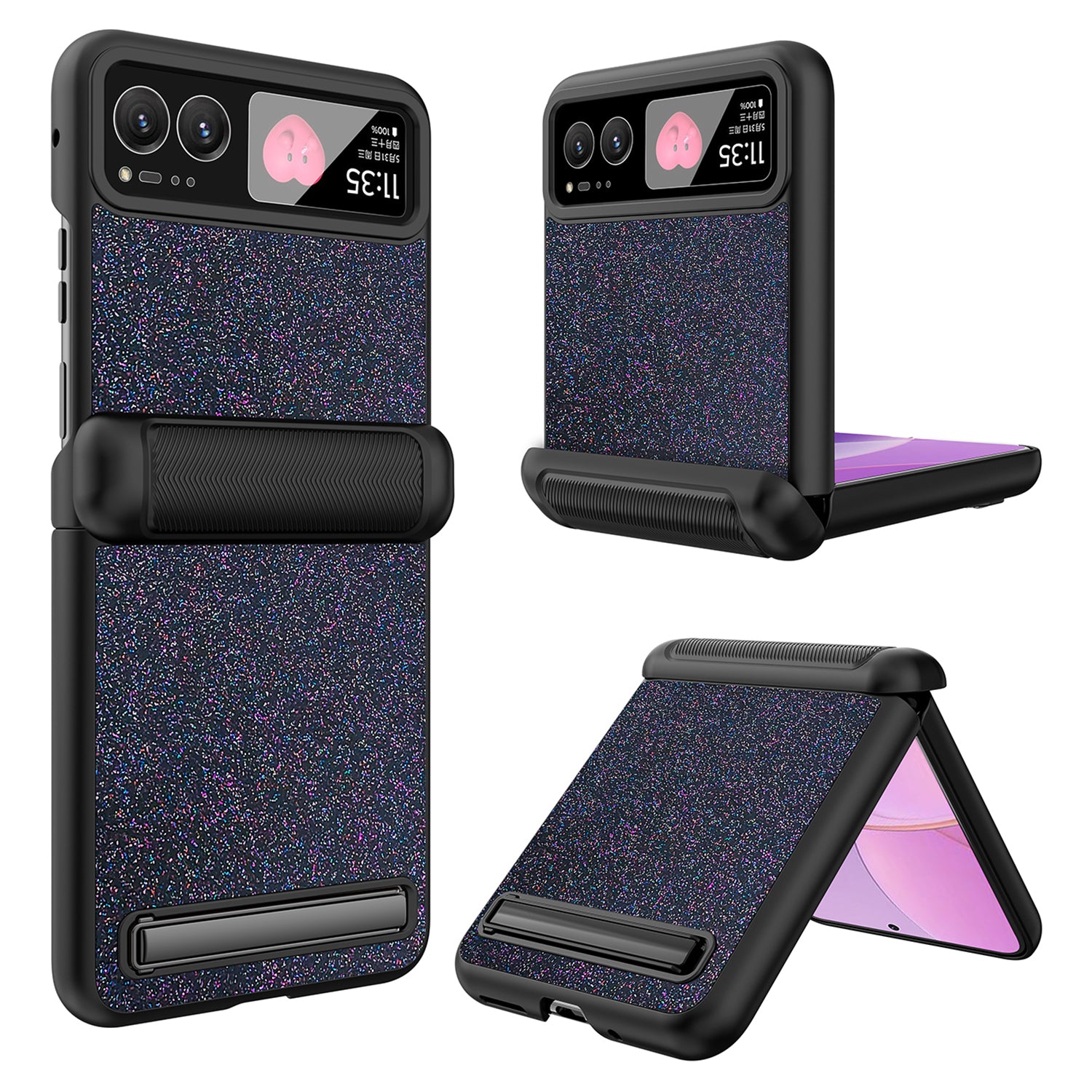 For Motorola Razr 40 5G Kickstand Phone Case Hinge Protection with Rear Screen Film - Black For Motorola Razr 40 5G Kickstand Phone Case Hinge Protection with Rear Screen Film - Black